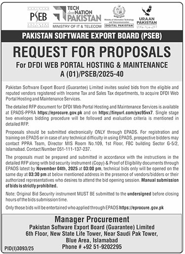 Pakistan Software Export Board Islamabad Tender Notice